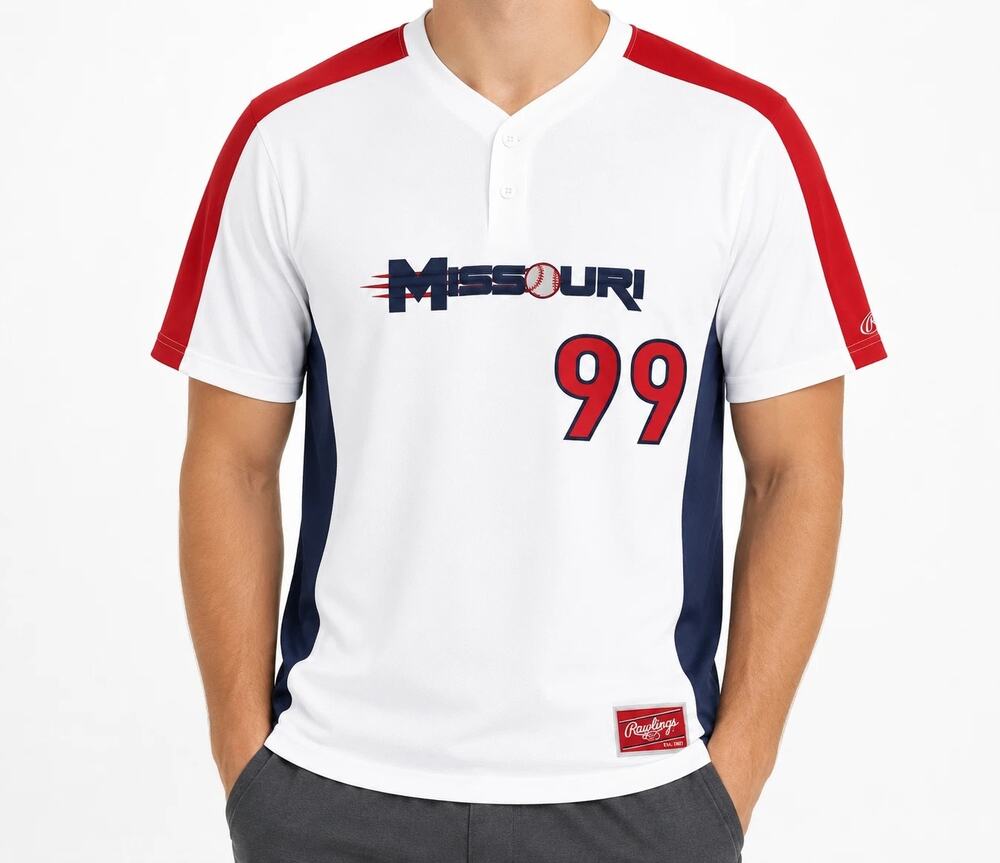 Rawlings Missouri Jersey Large White Blue Baseball Softball Short Sleeve